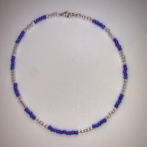 Purple/Blue & Clear Beaded Necklace (handmade)